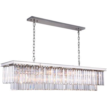 Sydney 60" Polished nickel 12 Light Chandelier With Clear Shade Royal Cut Crystal Trim