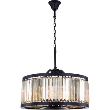 Chelsea 28" Matte Black 8 Light Chandelier With Golden Royal Cut Crystal Trim