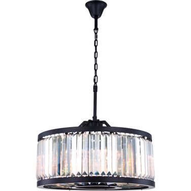 Chelsea 28" Matte Black 8 Light Chandelier With Clear Shade Royal Cut Crystal Trim