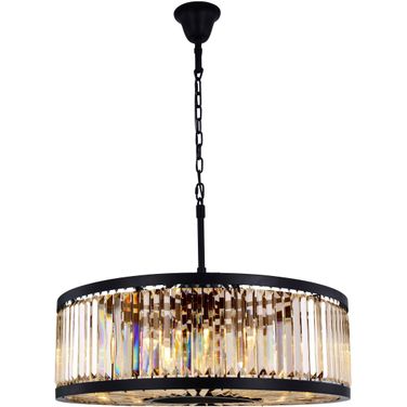 Chelsea 35.5" Matte Black 10 Light Chandelier With Golden Royal Cut Crystal Trim