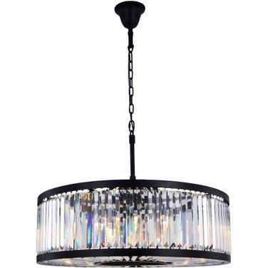Chelsea 35.5" Matte Black 10 Light Chandelier With Clear Shade Royal Cut Crystal Trim