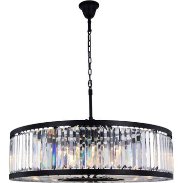 Chelsea 43.5" Matte Black 10 Light Chandelier With Clear Shade Royal Cut Crystal Trim
