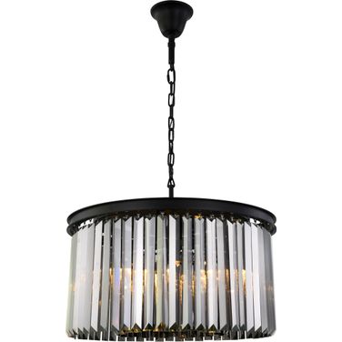 Sydney 26" Matte Black 8 Light Chandelier With Silver Royal Cut Crystal Trim
