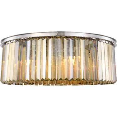 Sydney 43.5" Polished nickel 10 Light Flush Mount With Golden Royal Cut Crystal Trim