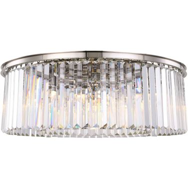 Sydney 43.5" Polished nickel 10 Light Flush Mount With Clear Shade Royal Cut Crystal Trim