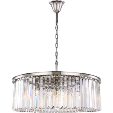 Sydney 43.5" Polished nickel 10 Light Chandelier With Clear Shade Royal Cut Crystal Trim