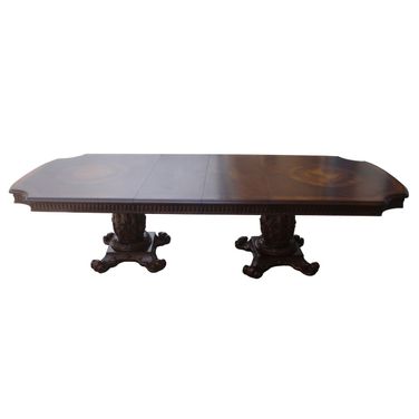 136 Inch Solid Wood and Solid Manufactured Wood Double Pedestal Base Dining Table In Brown