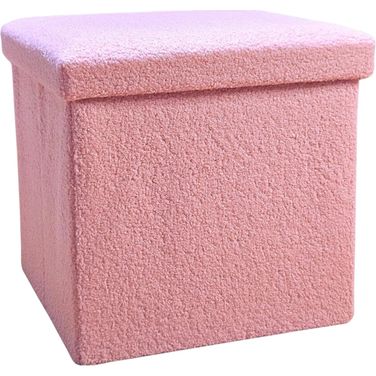15 Inch Boucle Cube Storage Ottoman In Pink
