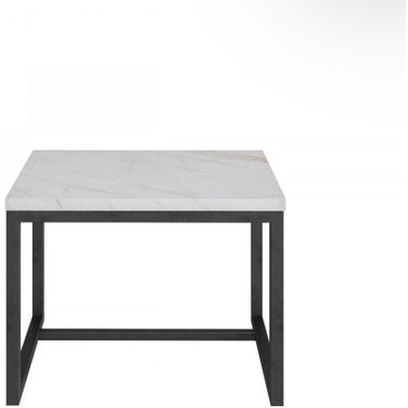 15 Inch Stone and Metal Square End Table In Black and White