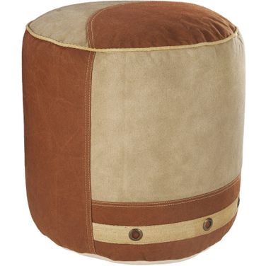 16 Inch Cotton Cylinder Striped Pouf Ottoman In Tan