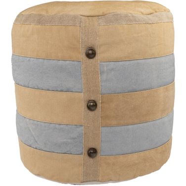 16 Inch Cotton Cylinder Striped Pouf Ottoman In Tan