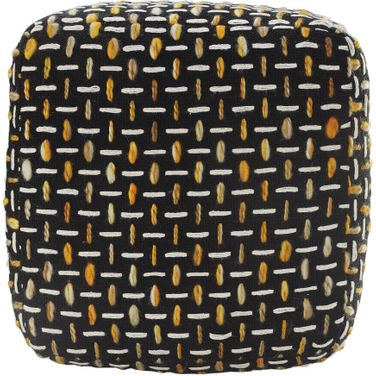 16 Inch Fabric Geometric Pouf Ottoman In Black