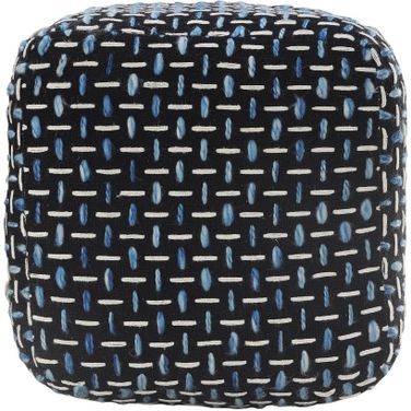 16 Inch Fabric Geometric Pouf Ottoman In Black