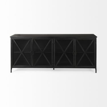 16 Inch Iron Sideboard with Four Glass Doors In Black