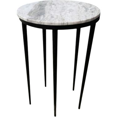 16 Inch Marble and Iron Round Accent/End Table In White and Black
