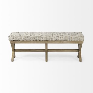 16 Inch Upholstered Faux Leather Bench In Beige and Brown