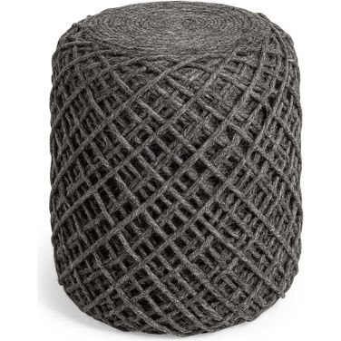 16 Inch Upholstery Cylinder Abstract Pouf Ottoman In Gray