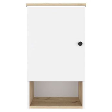 16 Inch Wall Mounted Cabinet with Three Shelves In Light Oak and White