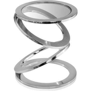 17 Inch Glass and Aluminum Round Abstract End Table In Silver and Clear