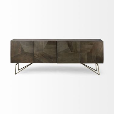 17 Inch Solid Wood Sideboard with Four Doors In Dark Brown