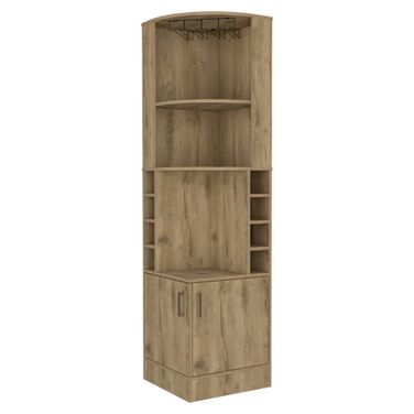 18 Inch Corner Bar Cabinet with Eleven Shelves In Natural