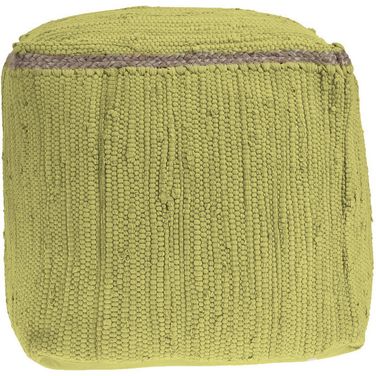 18 Inch Cotton and Jute Cube Pouf Ottoman In Citron and Natural