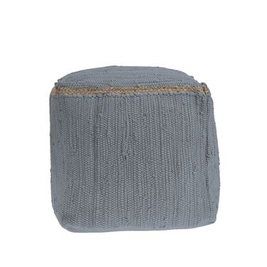 18 Inch Cotton and Jute Cube Pouf Ottoman In Dark Gray and Natural