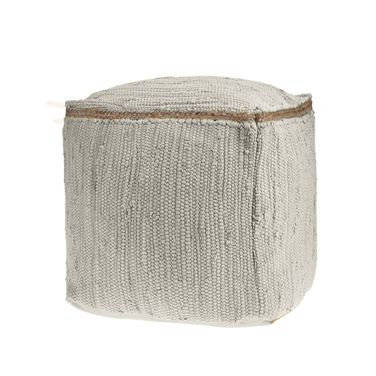 18 Inch Cotton and Jute Cube Pouf Ottoman In Grey and Natural