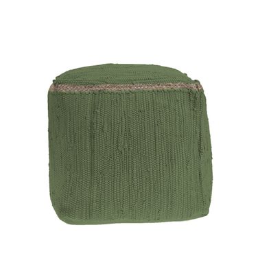 18 Inch Cotton and Jute Cube Pouf Ottoman In Moss Green and Natural