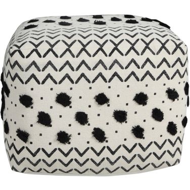 18 Inch Cotton Chevron Pouf Ottoman In White