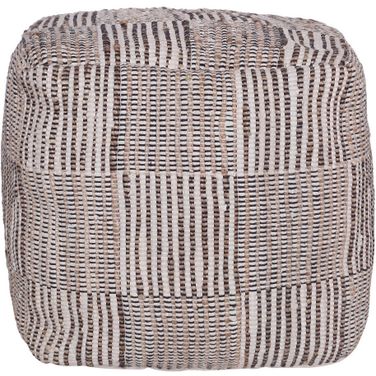 18 Inch Cotton Cube Geometric Pouf Ottoman In Brown