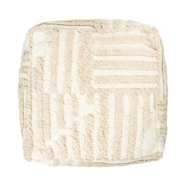 18 Inch Cotton Cube Striped Pouf Ottoman In Beige