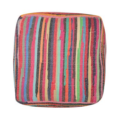 18 Inch Cotton Cube Striped Pouf Ottoman In Black and Red