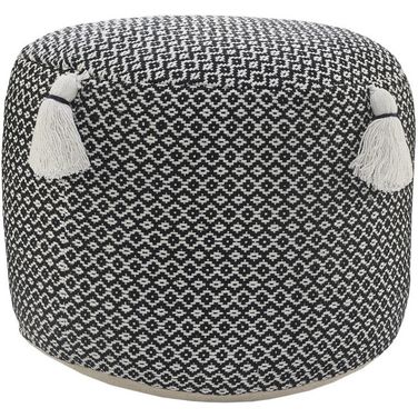 18 Inch Cotton Cylinder Geometric Pouf Ottoman In Black