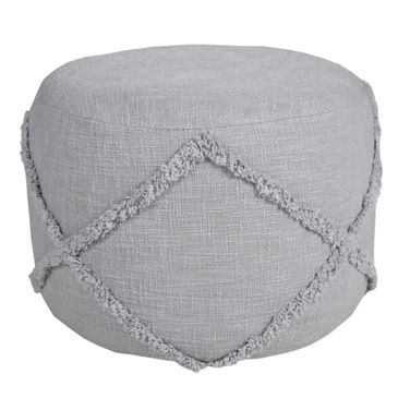 18 Inch Cotton Cylinder Geometric Pouf Ottoman In Gray