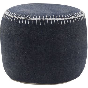 18 Inch Cotton Cylinder Striped Pouf Ottoman In Blue