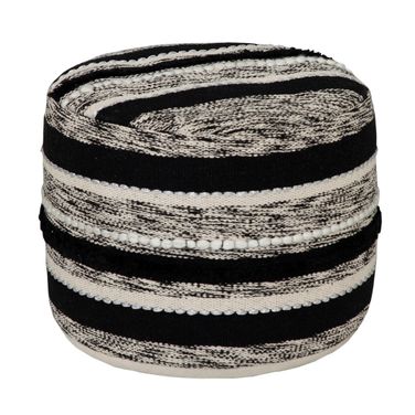 18 Inch Cotton Cylinder Striped Pouf Ottoman In White
