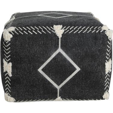 18 Inch Cotton Geometric Pouf Ottoman In Black