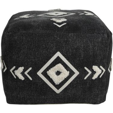 18 Inch Cotton Geometric Pouf Ottoman In Black