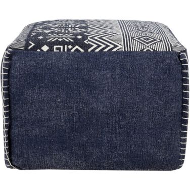18 Inch Cotton Geometric Pouf Ottoman In Blue