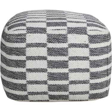 18 Inch Cotton Geometric Pouf Ottoman In Gray
