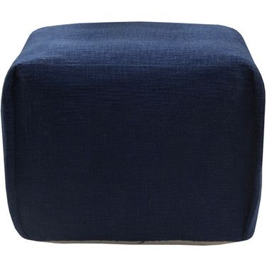 18 Inch Cotton Patchwork Pouf Ottoman In Blue