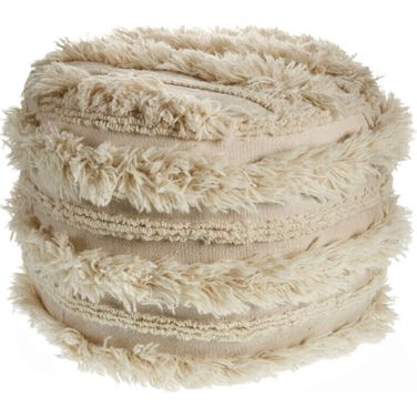 18 Inch Cotton Round Striped Pouf Ottoman In Ivory