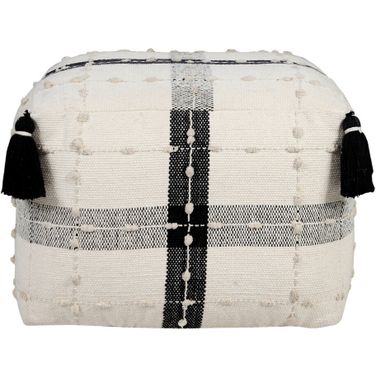 18 Inch Cotton Striped Pouf Ottoman In Black