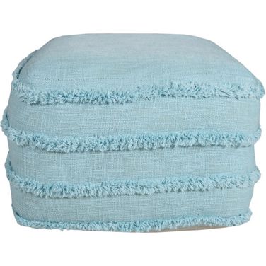 18 Inch Cotton Striped Pouf Ottoman In Blue