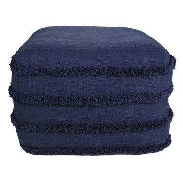 18 Inch Cotton Striped Pouf Ottoman In Blue