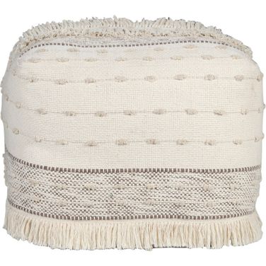 18 Inch Cotton Striped Pouf Ottoman In Cream
