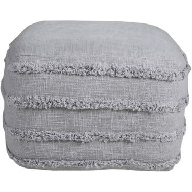 18 Inch Cotton Striped Pouf Ottoman In Gray