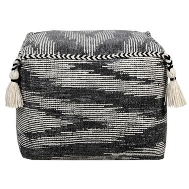 18 Inch Cotton Striped Pouf Ottoman In Gray