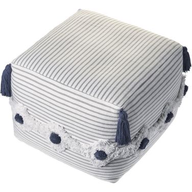 18 Inch Cotton Striped Pouf Ottoman In Gray